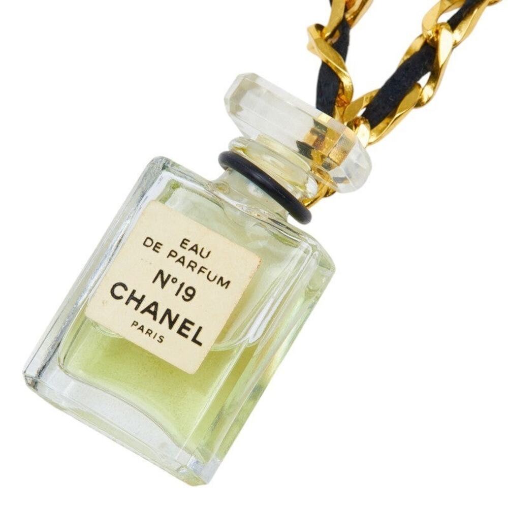 Chanel No.19 Perfume Bottle Chain Pendant Necklace Gold Plated Plastic